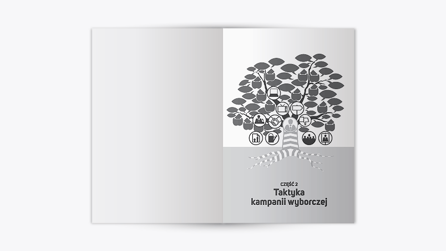 drzewo kampanii wyborczej, jak wygrać wybory, sergiusz trzeciak, projekt okładki książki, ilustracje, tomasz sobiak, grafik, gdańsk, projektowanie